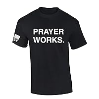 Prayer Works Mens Christian Tshirt Scripture Cross Pray Worship Jesus Short Sleeve T-Shirt Graphic Tee