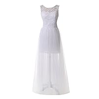 Womens Two Pieces Lace Beach Wedding Dress with Tulle Detachable Skirt
