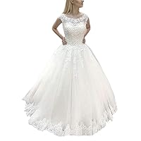 Melisa Women's A-line Key-Hole Lace Wedding Dresses for Bride 2022 Long Bridal Ball Gowns Plus Size