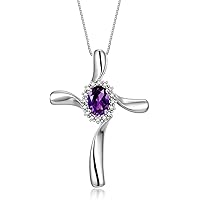 Rylos Simply Elegant Beautiful Amethyst & Diamond Pendant Necklace - February Birthstone*