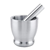 Pill Crusher,Stainless Steel Mortar and Pestle,Spice Grinder,Herb Bowl,Pesto Powder,for Crushing Grinding Ergonomic Design with Anti Slip Base and Comfy Grip
