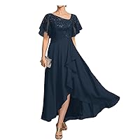 Women's Hi_Lo Chiffon Appliques Mother of Bride Dresses 2024 Mother of Groom Wedding Guest Evening Gowns