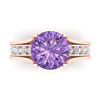 Clara Pucci 2.94 ct Round Cut Solitaire with Accent Simulated Alexandrite Bridal Wedding Statement Ring Band set Sliding 14k Rose Gold