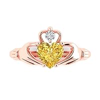 Clara Pucci 1.52ct Heart Cut Irish Celtic Claddagh Solitaire Canary Yellow Simulated Diamond designer Statement Ring 14k Rose Gold