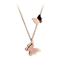 Korean Version 18K Rose Gold Frosted Butterfly Necklace, Female Style Chain Lettering Gift