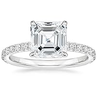 10K Solid White Gold Handmade Engagement Ring 3.0 CT Asscher Cut Moissanite Diamond Solitaire Wedding/Bridal Ring Set for Women/Her Proposes Rings