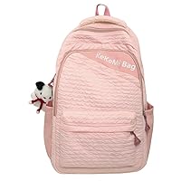 Kawaii Backpack Lovely Pin Bag Japanese Aesthetic with Cute Pendant Preppy Solid Color Rusksack Daypack (pink)