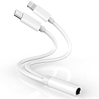 [Apple MFi Certified] 2-in-1 iPhone Headphone Adapter, Lightning/USB Type C to 3.5 mm Headphone Jack Adapter, iPhone Aux Adapter Converter Dongle Audio Cable for iPhone 15 14 13 12 11 XS XR X 8 7 iPad
