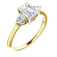 10K Solid Yellow Gold Handmade Engagement Ring 3 CT Emerald Cut Moissanite Diamond Solitaire Wedding/Bridal Ring for Women/Her, Amazing Gift for Wife