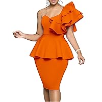 Women Ruched Sexy One Shoulder Off Shoulder Sleeveless Evening Party Wedding Cocktail Bodycon Dresses