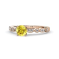 0.87 ctw Yellow Sapphire (5.80 mm) with accented Diamonds Women Engagement Ring with Milgrain work in 14K Gold