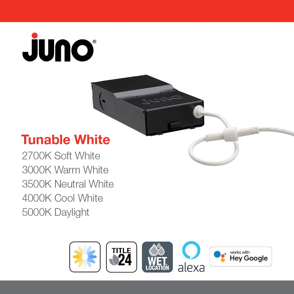 Juno WF6C RD TUWH MW M6 Smart LED Wafer Downlight, 2700K-5000K Tunable White, Dimmable, Zigbee or Bluetooth Connection, Use with Alexa, Google Home, SmartThings, Ultra Thin, 6 Inch, Matte White