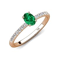Oval Emerald & Round Diamond 1 1/5 ctw Tiger Claw Set Four Prong Women Engagement Ring 10K Gold