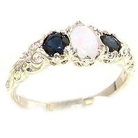 925 Sterling Silver Real Genuine Opal and Sapphire Womens Band Ring