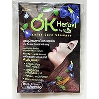 (1 Pack) Hair color change with herbs Brand OK HERBAL Color Care Shampoo Dark Brown 30ml from Thailand