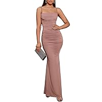 Women's Sleeveless Bodycon Corset Maxi Dress Spaghetti Strap Ruched Elegant Evening Party Long Dresses