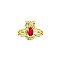 CAT Ring: 7X5MM Oval Gemstone & Diamonds - Yellow Gold Plated Silver Birthstone Jewelry for Women - Sizes 5-13 Available.