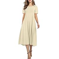 One Shoulder Dresses for Women,and Spring/Summer New Popular Round Neck Short Sleeved Solid Color Flare Dress W