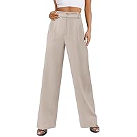 onlypuff Womens Wide Leg Pants High Waisted Slacks Straight Long Work Business Trousers with Pockets