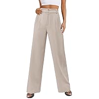 onlypuff Womens Slacks High Waisted Pants Wide Leg Straight Long Work Business Trousers with Pockets