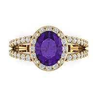 Clara Pucci 2.24 ct Oval Cut Solitaire W/Accent Genuine Natural Purple Amethyst Wedding Promise Anniversary Bridal Ring 18K Yellow Gold