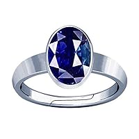 7.25-7.50 Carat Blue Sapphire Neelam Nilam Gemstone Silver Adjustable Plain Design Ring for Men & Women