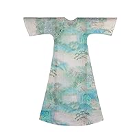 Women's Ancient Chinese Dress Ramie Water Ink Painting Print Robe Crewneck Connect Shoulder Sleeve Loose 127