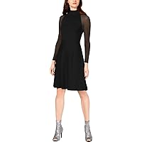 I-N-C Womens Illusion Sleeve Sweater Dress, Black, Medium