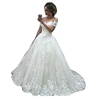 Women's Off Shoulder Lace up Corset Bridal Ball Gowns with Train Wedding Dresses for Bride Long