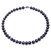 JYX Pearl Necklace Round 9-10mm Black Freshwater Cultured Pearl Necklace for Women 18