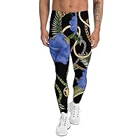 Men’s Leggings Workout Gym Pants Activewear Blue Floral Frosted Black