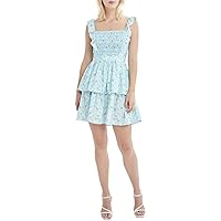 BCBGeneration Women's Fit and Flare Flutter Strap Square Neck Tiered Skirt Tie Back Mini Dress