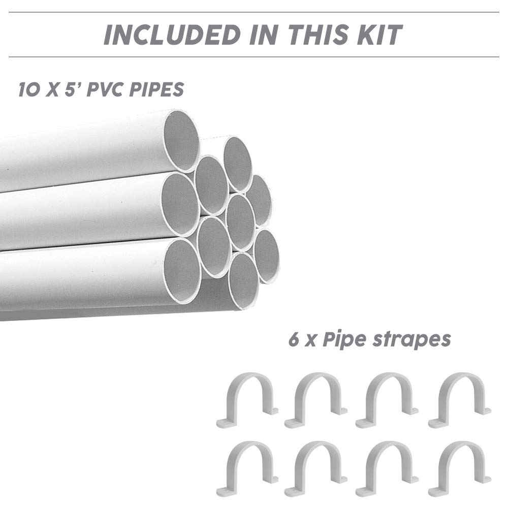OVO Complet Central Vacuum 3 inlets Installation kit with 50 ft PVC Pipe and Fittings Included, White