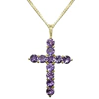 10k Yellow Gold Natural Amethyst Womens Cross Pendant & Chain - Choice of Chain lengths