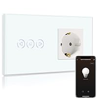 Bseed Normal Socket with Smart Alexa Dimmer Light Switch Compatible with Alexa, Google Home, Glass Touch Screen Switch, Light Switch 1x 1-Way 16 Amp Socket White (Neutral Line Required)