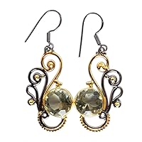 Green Amethyst Gemstone 925 Sterling Silver Black Rhodium Gold Plated Earrings Fabulous Handmade Jewellery Gift For Her