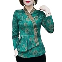 Spring and Autumn Women's V-Neck Asymmetric Patchwork Button Chinese Style Casual Formal Tops