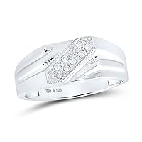 Diamond2Deal Sterling Silver Mens Prong-set Diamond Diagonal Double Row Band Ring 1/10 Cttw Color- G-H Clarity- I2-I3