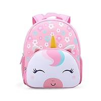 KK CRAFTS Toddler Backpack, Waterproof Preschool Backpack, 3D Cute Cartoon Neoprene Animal Schoolbag for Kids, Lunch Box Carry Bag for Boys Girls,Floral Unicorn