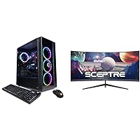 CyberpowerPC Gamer Supreme Liquid Cool Gaming PC & Sceptre 30-inch Curved Gaming Monitor 21:9 2560x1080 Ultra Wide Ultra Slim HDMI DisplayPort up to 200Hz Build-in Speakers, Metal Black