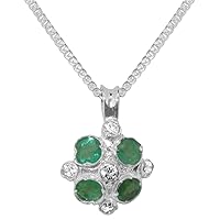 925 Sterling Silver Natural Diamond & Emerald Womens Vintage Pendant & Chain - Choice of Chain lengths