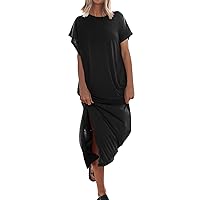 Women's Summer T Shirt Maxi Dress Batwing Sleeve Crewneck Casual Loose Slit Side Long Beach Dresses Dresses Summer