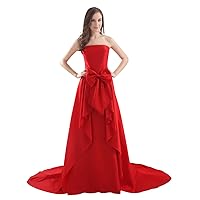Red Strapless Ruffle Detail Sweep Train Prom Dress With Bow On Front