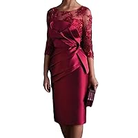 Sheath/Column Elegant Mother of The Bride Dress Illusion Neck 3/4 Length Sleeve Knee Length Wedding Guest Dress 2024
