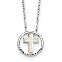 925 Sterling Silver Rhodium Plated Simulated Opal Inlay Religious Faith Cross With 2in Extension Necklace 16 Inch Measures 12.4mm Wide Jewelry for Women
