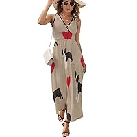 Colorful Terrier and Hearts Pattern Women Sleeveless Maxi Dress Long Loose Funny