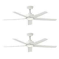 ocioc 2 Pack 52 inch Ceiling Fans with Lights and Remote Control, Ultra Quiet DC Motor, 3 Color Temperatures Modern Ceiling Fan for Bedroom Patio Indoor Covered Outdoor White