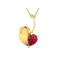 Heart Shape Leaf Lab Made Red Ruby 925 Sterling Silver Pendant Necklace with Cubic Zirconia Link Chain 18