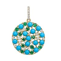 Beautiful Disc Diamond Turquiose Emerald 925 Sterling Silver Charm Pendant Jewelry
