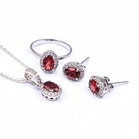 Manglam Gems AAA Garnet Gemstone Silver Sterling 925 Earrings, Necklace Ring Set For Women And Girls For Anniversary, Wedding And Thanks Giving Gift